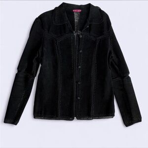 Black Women's Suede Leather Patchwork Jacket